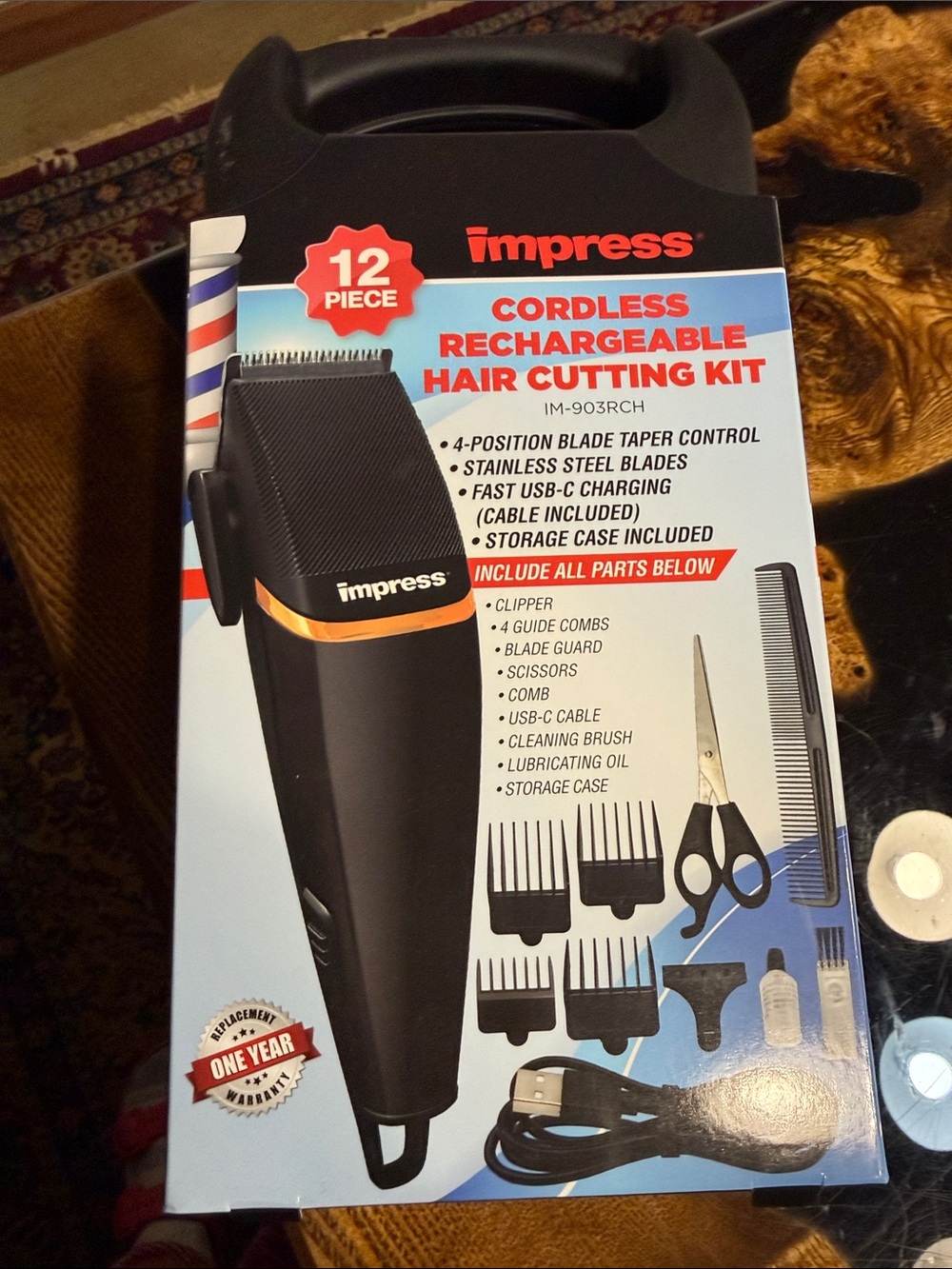 imPRESS Cordless Rechargeable Hair Cutting Kit - Black with Orange Trim